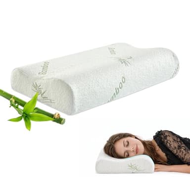 Cuscino Cervicale per Dormire – 2 in 1 Cuscino per Cervicale in Memory Foam– Cuscino Ortopedico Cervicale Ergonomico per Collo e Spalle – Ideale per Corretta Postura-Rivestimento in Tessuto di Bambù