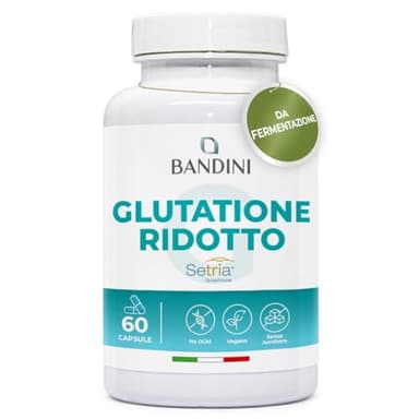 Bandini® Glutatione Forte 250mg PER CAPSULA | L-Glutatione Setria Ridotto e Bioattivo 60 Capsule | Antiossidante Naturale ed Anti Invecchiamento | Supporta Fegato, Intestino e Polmoni | Vegan, Kosher