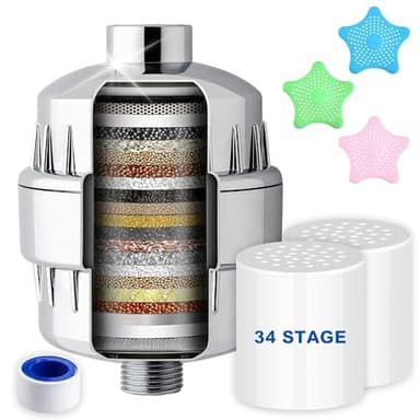 RUVVDR 34 Stadi Filtro Doccia,Filtro Anticalcare Doccia Con 2 Cartucce Filtranti,Universale Filtro Acqua Doccia Vitamina C Pour Rimuove I Metalli Pesanti Di Calcare E Cloro