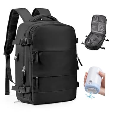 bergsalz Grande Zaino Ryanair Easyjet 45x36x20 Sottovuoto Viaggio Con Pompa, Zaino Da Viaggio Aereo Bagaglio a Mano Con Sottovuoto Incorporato Donna Uomo Nero