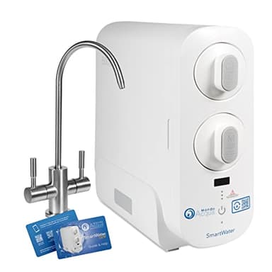 SmartWater depuratore acqua domestico, doppio sistema di filtrazione: osmosi inversa e microfiltrazione. Display per controllo parametri del residuo fisso. 2304 litri al giorno erogati