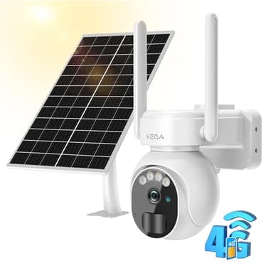 Xega 4G LTE Telecamera Solare Esterno con SIM Scheda 2K HD PTZ Telecamere Senza Fili con Pannello Solare Batterie Visione Notturna Rilevamento del Movimento Audio Bidirezionale Rotazione 355°/90°