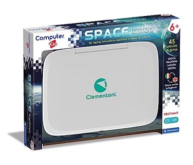Clementoni - Computer Kid Space, Laptop Educativo Parlante Bambini 6+ Anni, 45 attività Educative Interattive, Gioco Elettronico per Imparare Lettere, Numeri e Parole, Batterie Incluse, 16426
