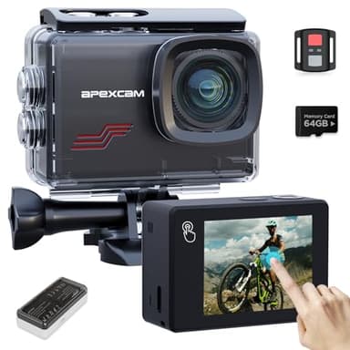 Apexcam Nuova M80PRO Action Cam 4K 64MP EIS Touch Screen Con 64GB Scheda Fotocamera Sportiva Impermeabile Fotocamera Subacquea 40M 8X Zoom e 2 * 1350 Batterie Kit Accessori
