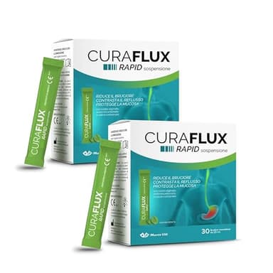 Marco Viti CURAFLUX RAPID doppio pack Sospensione Orale 30 Stick Pack da 10 ml – Con Sodio Alginato, Bicarbonato e Calcio Carbonato, Sollievo Rapido da Reflusso, Bruciore, Iperacidità, Digestione