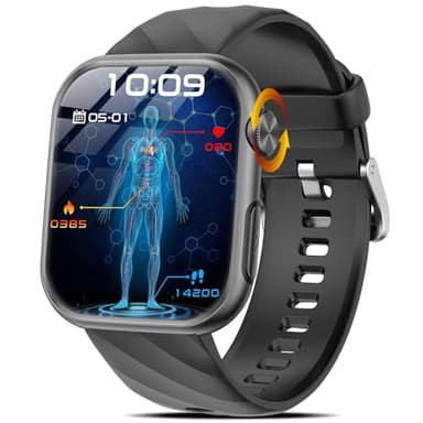 2026 Smartwatch Uomo con ECG/𝐆l𝐢c𝐞𝐦𝐢𝐚/Acido Urico/HRV/Pressione Sanguigna/Sonno/BMI/Temperatura Corporea/Cardiofrequenzimetro, 1,97"AMOLED Salute Orologio Fitness con Chiamate, Pulsante SOS