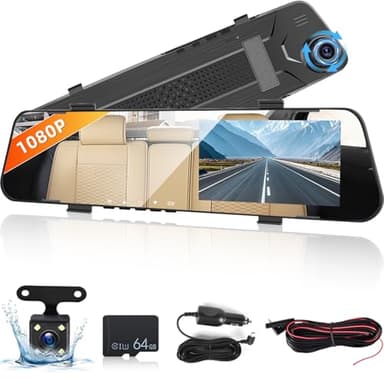 Specchietto Retrovisore Auto con Scheda TF da 64G, Schermo Touchscreen IPS da 4,5 Pollici 1080P/Registrazione in loop/150° Angolazione Ampia/Visione notturna/G-Sensore + Telecamera di Backup
