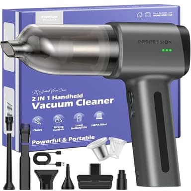 Bemkia Aspirabriciole Senza Fili, 28000Pa Aspirapolvere Auto con 2 Filtri, 4 in 1 Potente Mini Aspirapolvere Portatile, Animali Domestici, Casa, Ufficio (Grigio)