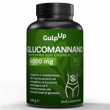 Glucomannano Purificato Forte 4.000MG 240 Compresse - Con Cromo e Vitamina B3 - Integratore Made in Italy - Favorisce il Senso di Sazietà