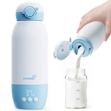 GROWNSY Scaldabiberon Portatile da Viaggio Scalda Biberon Elettrico Senza Fili con Riscaldamento Rapido per Latte Materno e Formula Batteria 10000mAh Capacità 600mL e Controllo della Temperatura