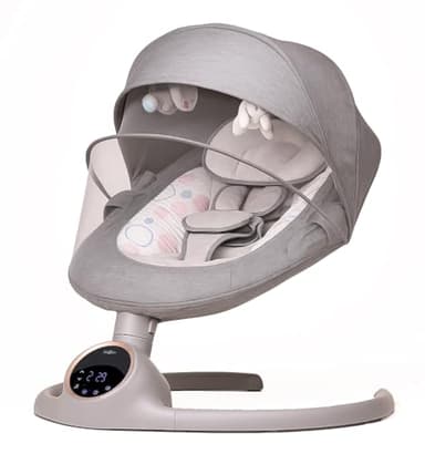 BEBE2LUXE ALPHA, Sdraietta dondolo automatico per neonato fino a 9 kg, Altalena Eletrica con Melodie, Telecomando, touch screen LED, Regolazione dello schienale, Timer, silenzioso