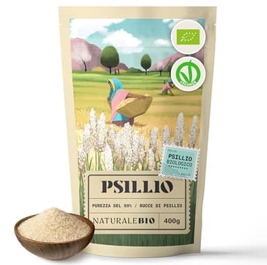NaturaleBio Bucce di Psillio Biologico 400 g. Purezza 99%. Psyllium Husk Bio, Naturale e Puro. Cuticola di Semi di Psillio, prodotto in India. Ricco di Fibre, da assumere in Acqua, Bevande o Succhi.