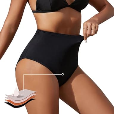 Runmeihe Costume da Bagno Mestruale per Ragazze e Adolescenti, Costumi da Bagno Bikini Neri a Vita Alta, Biancheria Intima Mestruale a Prova di Perdite (IT, Testo, XL, Regular, Regular, Black)
