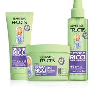 Garnier Fructis Kit Idratante, Con Shampoo, Maschera e Spray, Per Tutti i Tipi di Riccio, Ricci Definiti, Idratati e Morbidi, Con Acido Ialuronico e Burro di Karité, Metodo Ricci