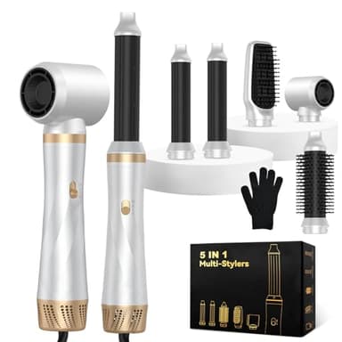 Focenat Spazzola Asciugacapelli 5 in 1, 1000W Air Styler Set con Asciugacapelli Ioni, Spazzola Lisciante Volumizzante e Ferro Arricciacapelli, 3 Temperature e Velocità, per Asciugare Lisciare e Ricci