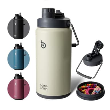 Borraccia termica da 2 l, con cannuccia e coperchio a doppio uso, in acciaio inox, per allenamento e sport, isolata con manico (grigio)