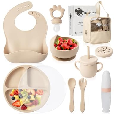 Set Pappa Svezzamento - Set Svezzamento Prima Pappa - Set Svezzamento Neonati - Set Neonato - Cucchiaino Svezzamento con serbatoio dosatore e Ciuccio per Frutta Neonati incluso - Piatto Svezzamento