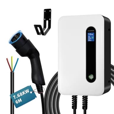 Stazione di Ricarica per Veicoli Elettrica 32A 7,4KW Wallbox Monofase Colonnina Ricarica Auto Elettrica 6M Cavo con Display, Spina Terminale Auto Tipo 2 per Veicoli Elettrici e Veicoli Ibridi Plug-in