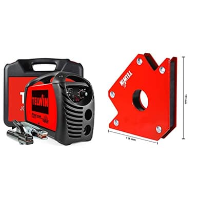 Telwin 07170085 Force 165 Saldatrice Inverter ad Elettrodo Completa di Accessori in Valigetta, 230V, Rosso & 802583 Posizionatore Magnetico per Saldature, 0.1 V, Rosso, 23 kg max