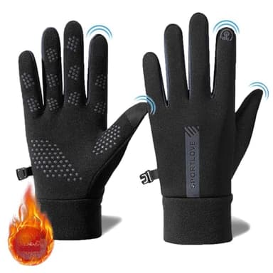KASESSS Guanti Moto invernale, Antivento Termici Impermeabili Touch Screen, Uomo Donna Antiscivolo Pile Bici Alpinismo Trekking Nero