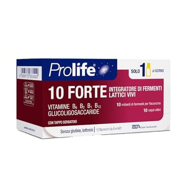 Prolife - 10 Forte, Integratore con 10 Miliardi di Probiotici per Flaconcino, Ricco di Fermenti Lattici e Vitamine del Gruppo B, 10 Flaconcini da 8 ml