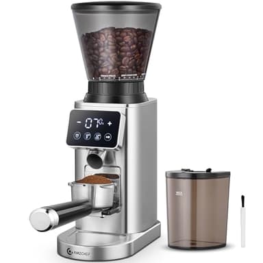 AMZCHEF Macina Caffe Elettrico con Supporto Staccabile e Contenitore | Pannello Touch LCD | 24 Impostazioni Macinatura Regolabile Macina Caffe per Espresso/Gocciolamento/Versamento/Pressa Francese