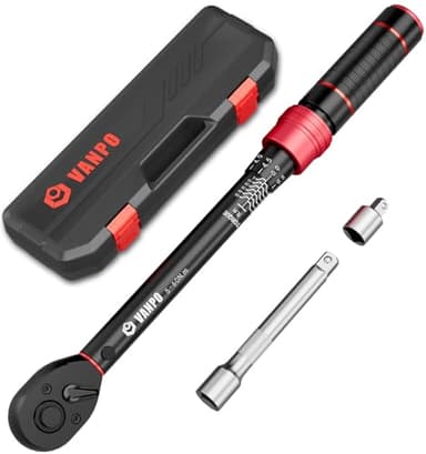VANPO 3/8” Chiave Dinamometrica 5-60Nm, 72 Dente Moto e Bici Set di Chiavi Dinamometriche 3 Pezzi con 125mm Barra di Prolunga, Adattatore da 3/8"-1/4", per Cambio Candela Auto
