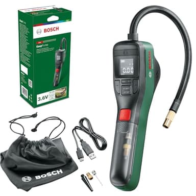 Bosch Minipompa elettrica EasyPump (Batteria da 3,0 Ah, 3,6 V, Funzione Autostop, 150 PSI, 10,3 Bar, LED, Ricaricabile Tramite Cavo USB-C, in Confezione di Cartone)