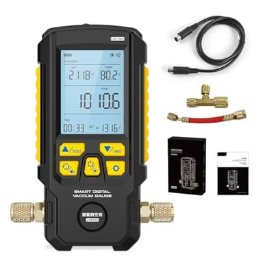 Misuratore di vuoto digitale intelligente LM100, HVAC da 0 a 2000 mbar, risoluzione 0,1 mbar, precisione ±0,2% Misuratore di vuoto Compensazione della temperatura Misuratori HVAC con 4 unità (Torr, in