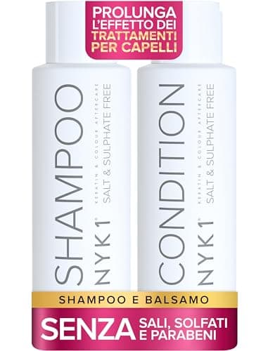 NYK1 Set Di Shampoo Senza Solfati E Balsamo (500ml x 2) Set Di Shampoo Senza Sale Post Cheratina E Balsamo Per Extension E Capelli Colorati - Detersione Delicata E Previene La Rottura Dei Capelli