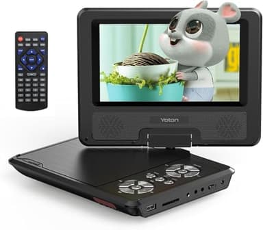YOTON Lettore DVD Portatile 9,5'' con Schermo HD Ruotabile 7,5'', Batteria 4-6 Ore, Supporto Multiformato Dischi/SD/USB, Antiurto, Riproduzione Memoria, Sync TV e Proiettore