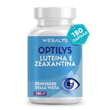 Integratore Occhi con Luteina e Zeaxantina Alto Dosaggio,180 capsule (6 mesi di fornitura), Integratore Vista con Mirtillo Nero, Acido ialuronico, Vite Rossa, Vitamina E, Zinco, Vitamina B12. Optilys