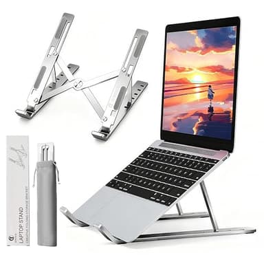 AiTodos® Supporto pc Portatile, Lega di Alluminio, Leggero, Antiscivolo, Portatile Pieghevole, Supporto per Laptop - Ventilazione e Dissipazione del Calore, Regolazione a 6 Marce - Laptop Stand