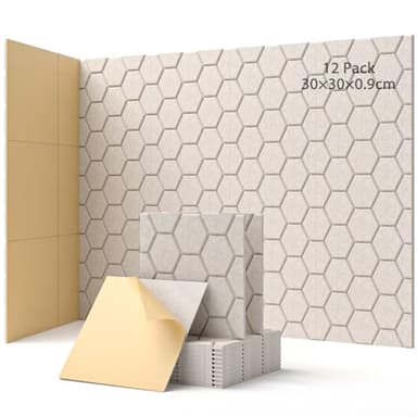 12 pannelli acustici autoadesivi, fonoassorbenti, 30 x 30 x 0,9 cm, isolamento acustico da parete per porte, soffitti, pannelli acustici per la decorazione di gioco, uffici, studi, pannelli