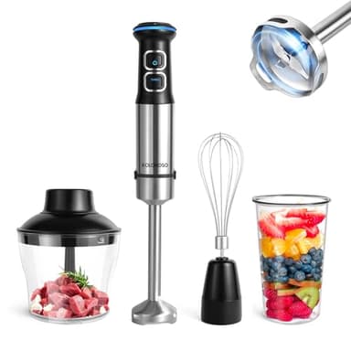 Kolohoso 1500W Frullatore a Immersione, 4 in 1 Hand Blender in Acciaio Inox, Multifunzione Mixer Immersione 21 Velocità Regolabili, 800ml Misurino un 600ml Tritatutto, senza BPA