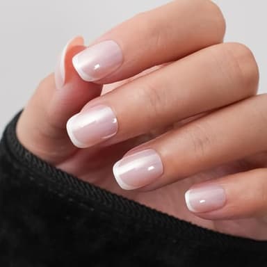 GZMAYUEN 24 unghie finte francesi quadrate, francesi bianche, effetto perla gloss Press On Nails Court, copertura completa unghie finte per donne e ragazze