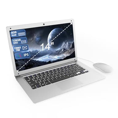 Computer Portatile 14 Pollici 6 GB RAM, 128 GB SSD Celeron Processore Dual Core Portatile PC 1366*768 IPS Laptop PC Wireless WiFi& Bluetooth 4.2 HDMI*1 USB3.0*2 4000mAh Batteria Inclusa Membrana