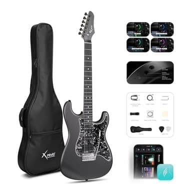 Enya XMARI - Chitarra elettrica intelligente con effetti DSP integrati, 4 preset, registrazione USB-C OTG, uscita cuffie, pickup in Alnico con spaccatura a spirale, corpo in fibra di carbonio