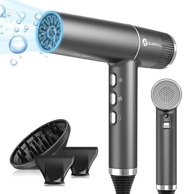 slopehill Brushless Asciugacapelli Professionale | Diagnosi intelligente dei guasti | Phon per Capelli Ionico | Microfiltro Innovativo | Tecnologia Oxy Active | 220-240V~| 2000W (Grigio)