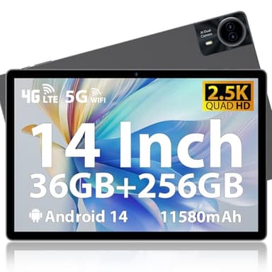 MAXLEGEN Tablet 14 Pollici 2,5K Tablets, 36GB RAM+256GB ROM/TF 1TB, 4G LTE+5G WiFi, Octa Core, 20W Ricarica rapida, Android 14, 11580 mAh/4 Altoparlanti/BT5.0/GMS/GPS, con Tab Pen/custodia/auricolare