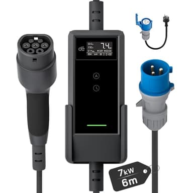 dé Cavo Ricarica Auto Elettrica Tipo 2 CEE 7,4kW [6m, Monofase, 6-32A] Carichino Auto Elettrica Tipo 2, Wallbox 7kW Compatibile con Model 3/Y, e-208, Fortwo, EX30, Q4 e Altri EV/PHEV
