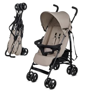 Kinderkraft TIK Passeggino Leggero, Solo 6,5 Kg, Passeggino a ombrello Passeggino Da Viaggio, Facile Da Piegare, Schienale Regolabile In Posizione Sdraiata, Copertura Antipioggia, Beige