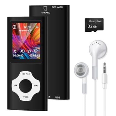 32GB Lettore MP3 con Bluetooth 5.2, Lettore Musicale Lettore MP4 portatile con Schermo 1,8 Pollici, con Video, Radio FM, Registrazione Vocale