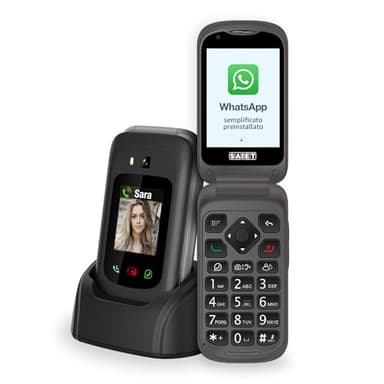 SAIET - Link 4+ Cellulare Smart Senior Per Anziani 4G e Bluetooth -Tasti e Lettere Grandi - Smartphone con Whatsapp e SOS - Nero