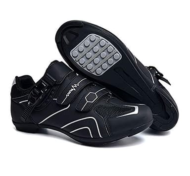 Earnmore Scarpe da Ciclismo Antiscivolo, Scarpe da Strada e Mountain Bike Traspiranti in Fibra di Carbonio, Scarpe Sportive Assistite da Energia con Strisce Riflettenti (Grigio,43)