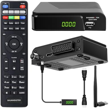 SHUNWEIQTEK Decoder Digitale Terrestre 2025 2026 con WiFi MT7601 e H265 HEVC Full HD 1080P Decodifica, Invisibile Mini Ricevitore Decoder DVB-T2 con USB PVR, LCN, Telecomando 2in1 FM Radio