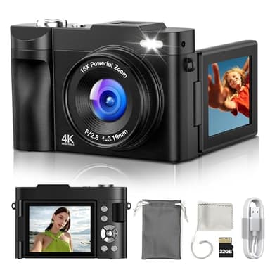 Macchina Fotografica Digitale 4K Ultra HD: 50MP Fotocamera Macchine per Principianti - Flip 180° Videocamera con Scheda di Memoria Da 32GB - Digitale Camera con Autofocus 16X Zoom