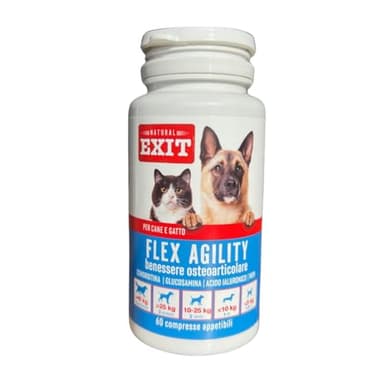 Natural Exit - Integratore Articolazioni per Cani e Gatti Flex Agility con Condroitina, Glucosamina, Acido Ialuronico e MSM. 60 Compresse. 100% Naturale