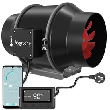 Aygrochy App Wifi Ventola di Aspirazione 125mm, estrattore d'aria con regolatore di temperatura e umidità, motore EC, 2800 giri/min, aspiratore aria e fumo per cucina, garage, bagno,tende di crescita.