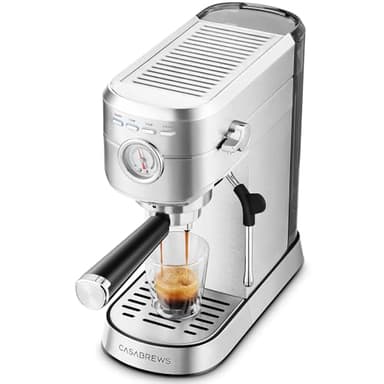 CASABREWS Macchina Caffè Macinato, 20 Bar Macchina da Caffè Espresso Manuale e Cappuccino, Per Polvere, Serbatoio Estraibile 1L, 1350W, Piano Scaldatazze, Inox, Argento